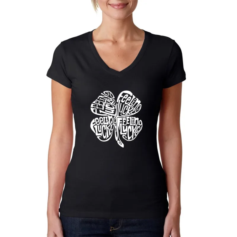 Feeling Lucky - Women's Word Art V-Neck T-Shirt sold by LA Pop Art