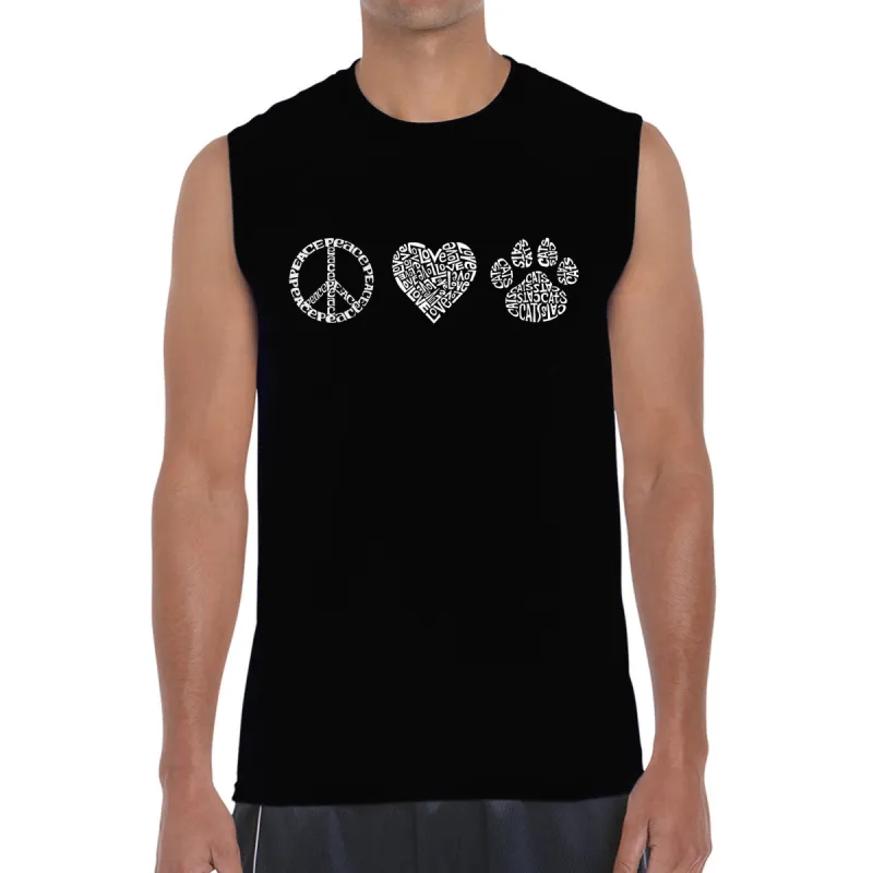 Peace Love Cats  - Men's Word Art Sleeveless T-Shirt sold by LA Pop Art