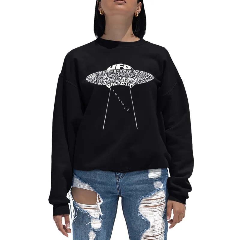 Flying Saucer UFO - Women's Word Art Crewneck Sweatshirt sold by LA Pop Art