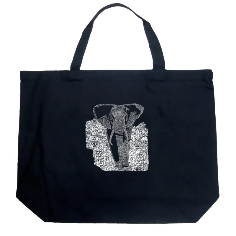 ELEPHANT - Large Word Art Tote Bag sold by LA Pop Art