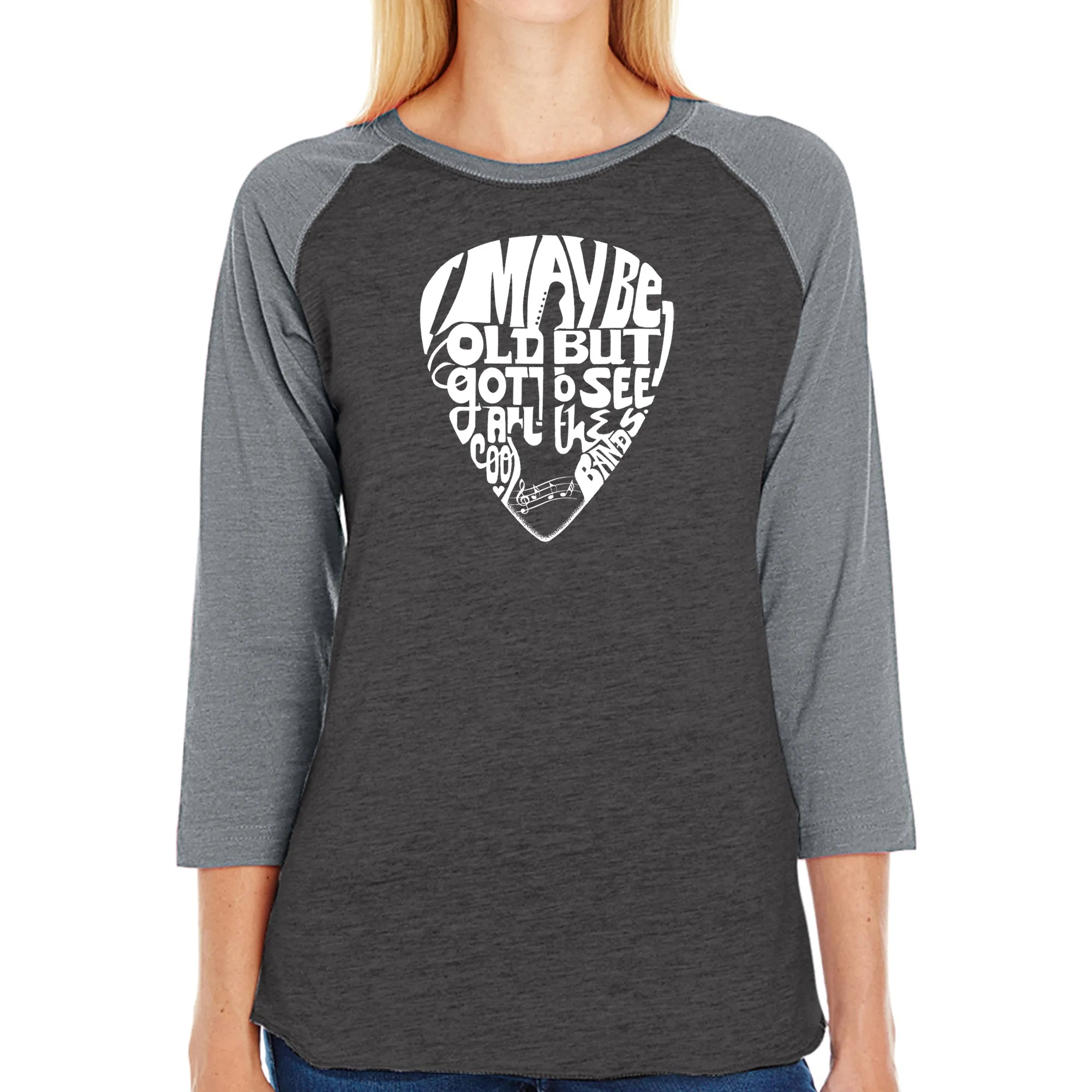 Guitar Pick - Women's Raglan Word Art T-Shirt sold by LA Pop Art product image thumbnail 4
