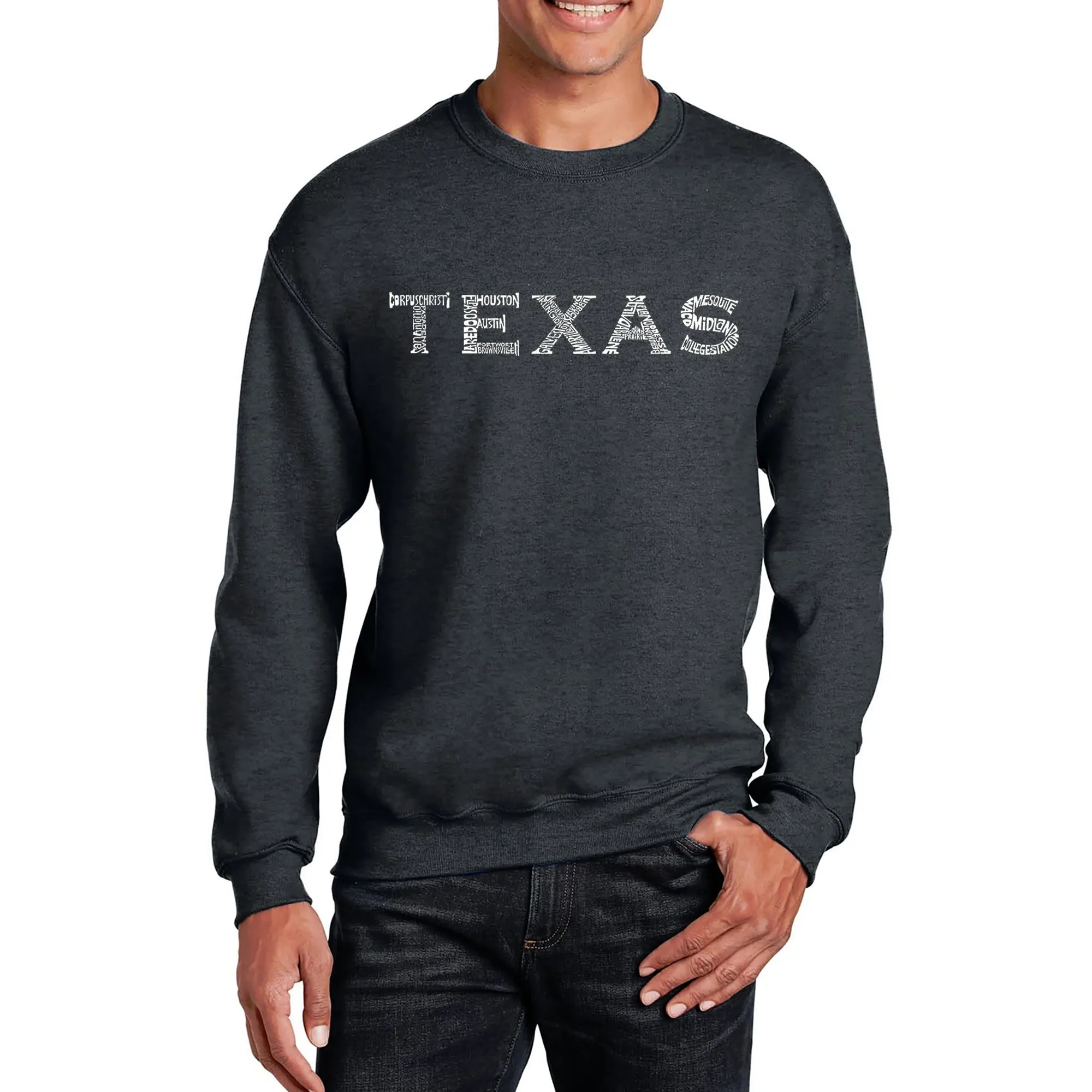 THE GREAT CITIES OF TEXAS - Men's Word Art Crewneck Sweatshirt sold by LA Pop Art product image thumbnail 3