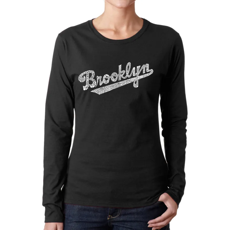 Brooklyn Neighborhoods  - Women's Word Art Long Sleeve T-Shirt sold by LA Pop Art
