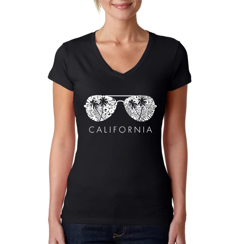 California Shades - Women's Word Art V-Neck T-Shirt sold by LA Pop Art