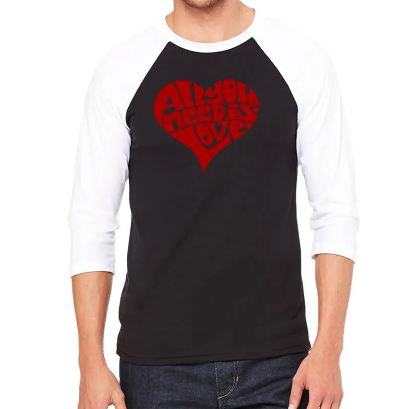 All You Need Is Love - Men's Raglan Baseball Word Art T-Shirt sold by LA Pop Art