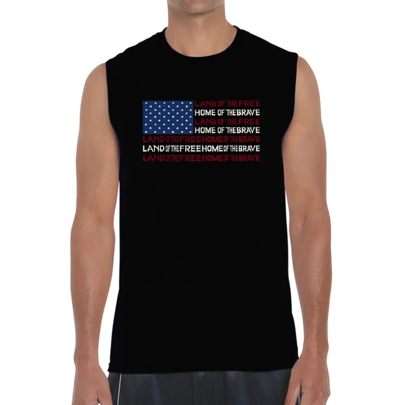Land of the Free American Flag - Men's Word Art Sleeveless T-Shirt sold by LA Pop Art