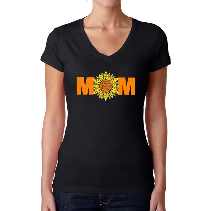 Mom Sunflower  - Women's Word Art V-Neck T-Shirt sold by LA Pop Art