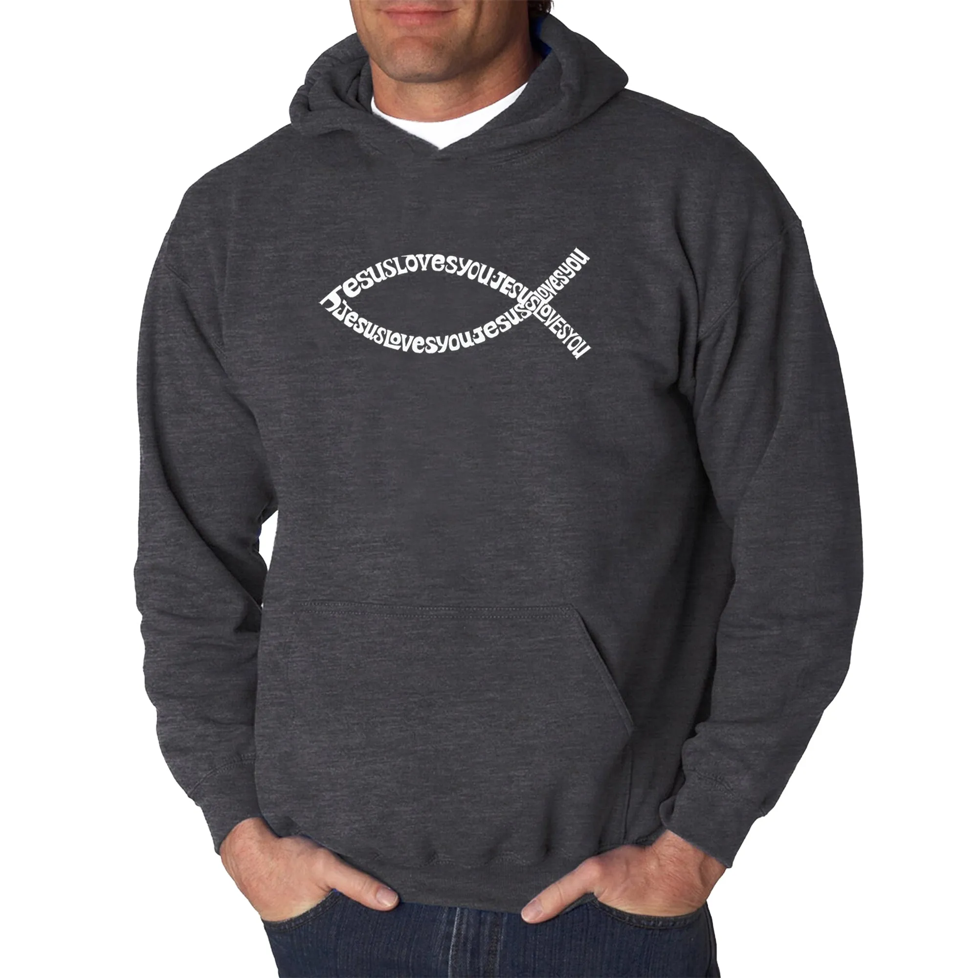 Jesus Loves You - Men's Word Art Hooded Sweatshirt sold by LA Pop Art product image thumbnail 3