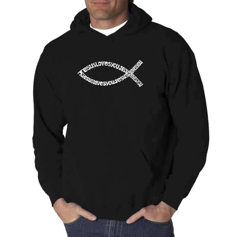 Jesus Loves You - Men's Word Art Hooded Sweatshirt made by LA Pop Art
