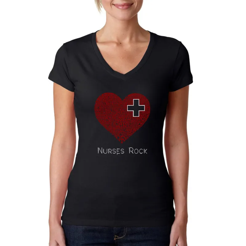 Nurses Rock - Women's Word Art V-Neck T-Shirt sold by LA Pop Art