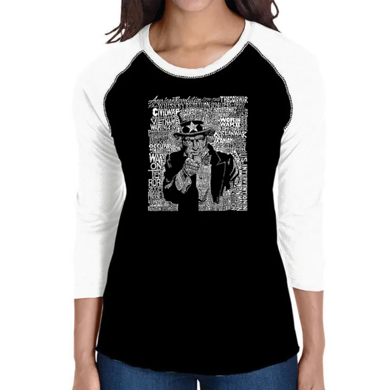 UNCLE SAM - Women's Raglan Baseball Word Art T-Shirt sold by LA Pop Art