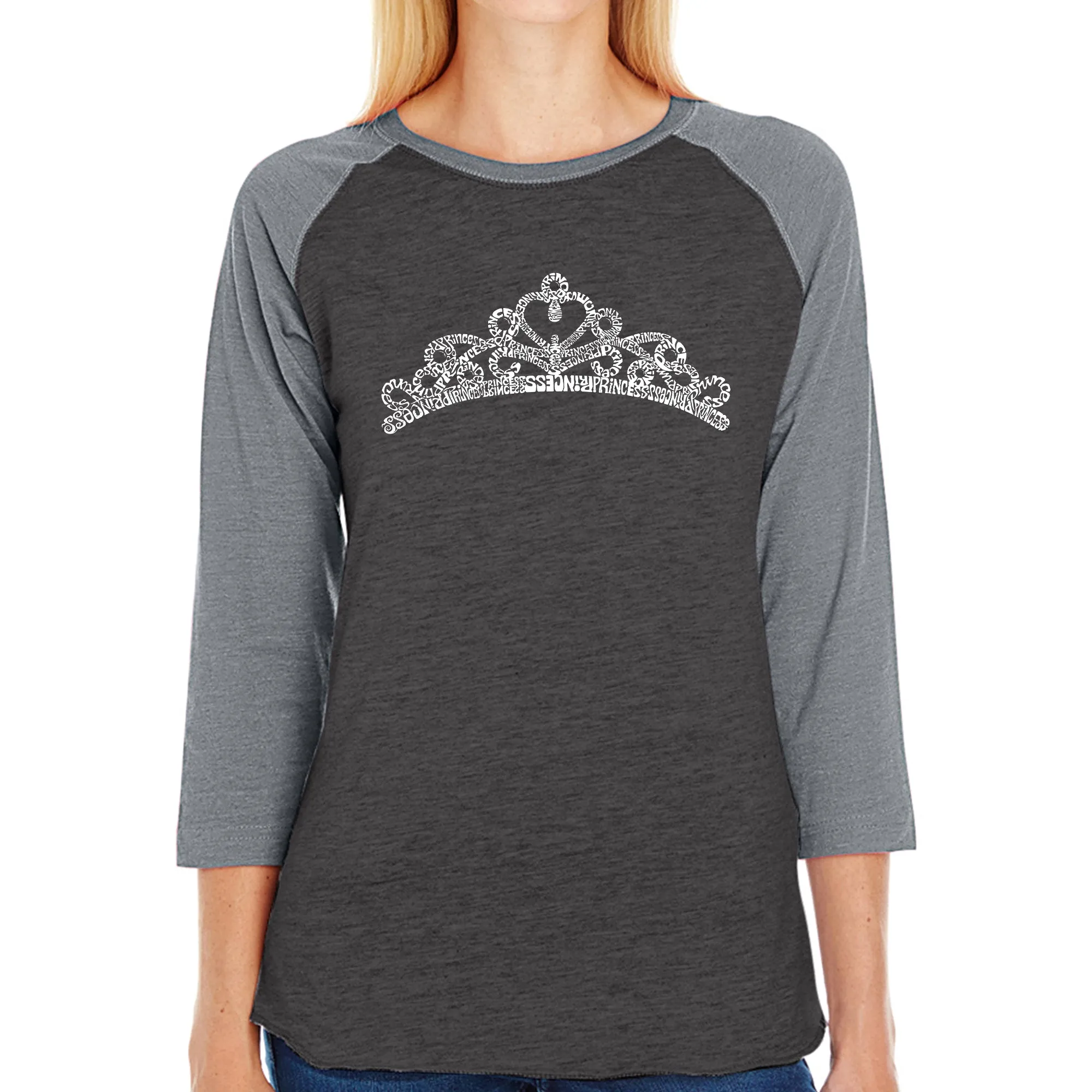Princess Tiara - Women's Raglan Baseball Word Art T-Shirt sold by LA Pop Art product image thumbnail 3