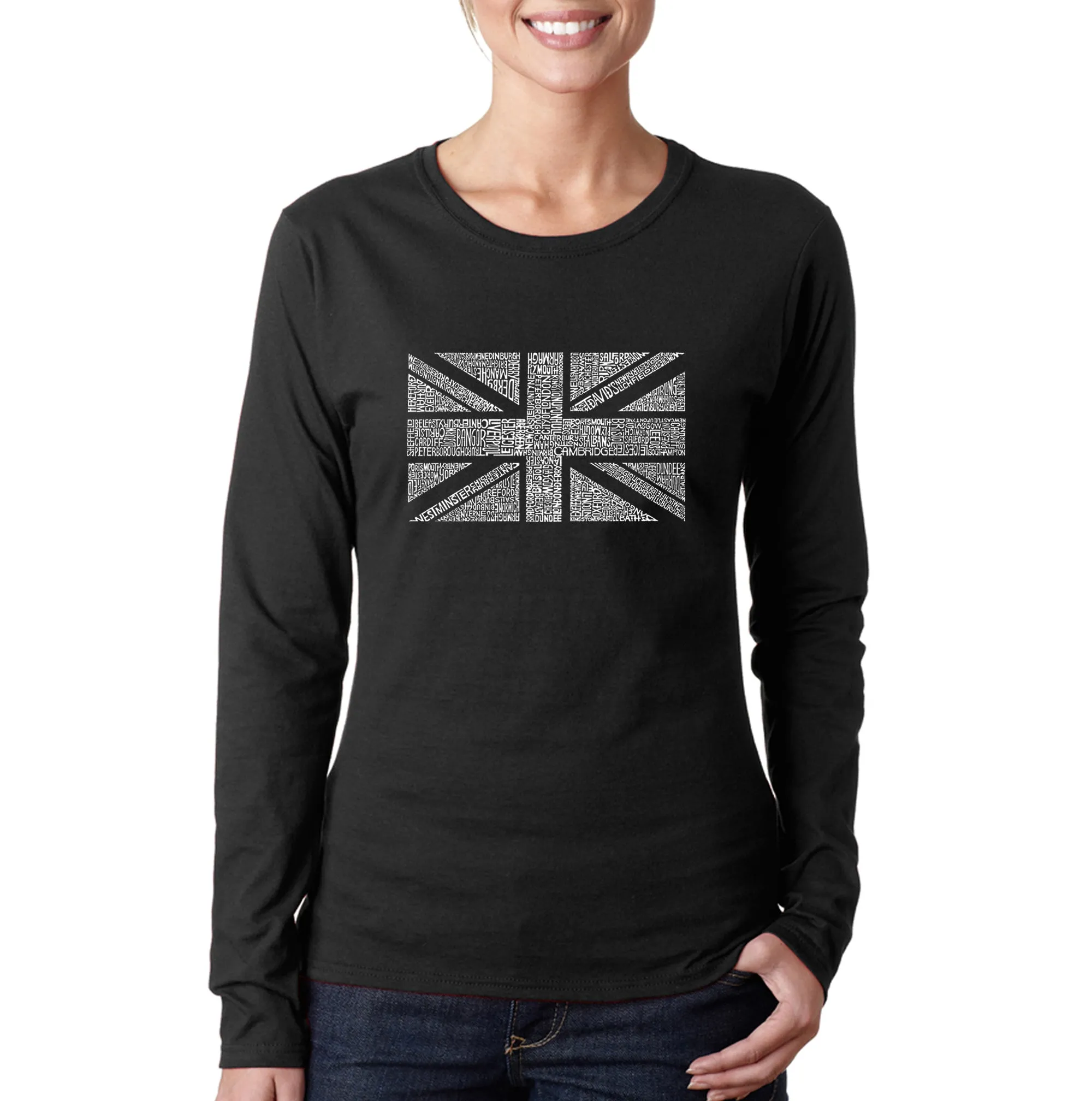 UNION JACK - Women's Word Art Long Sleeve T-Shirt sold by LA Pop Art