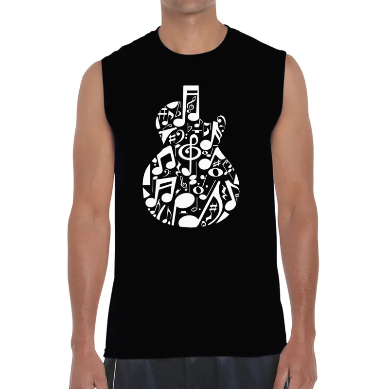 Music Notes Guitar - Men's Word Art Sleeveless T-Shirt sold by LA Pop Art
