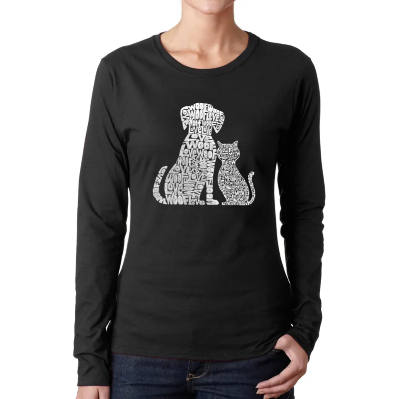 Dogs and Cats  - Women's Word Art Long Sleeve T-Shirt sold by LA Pop Art