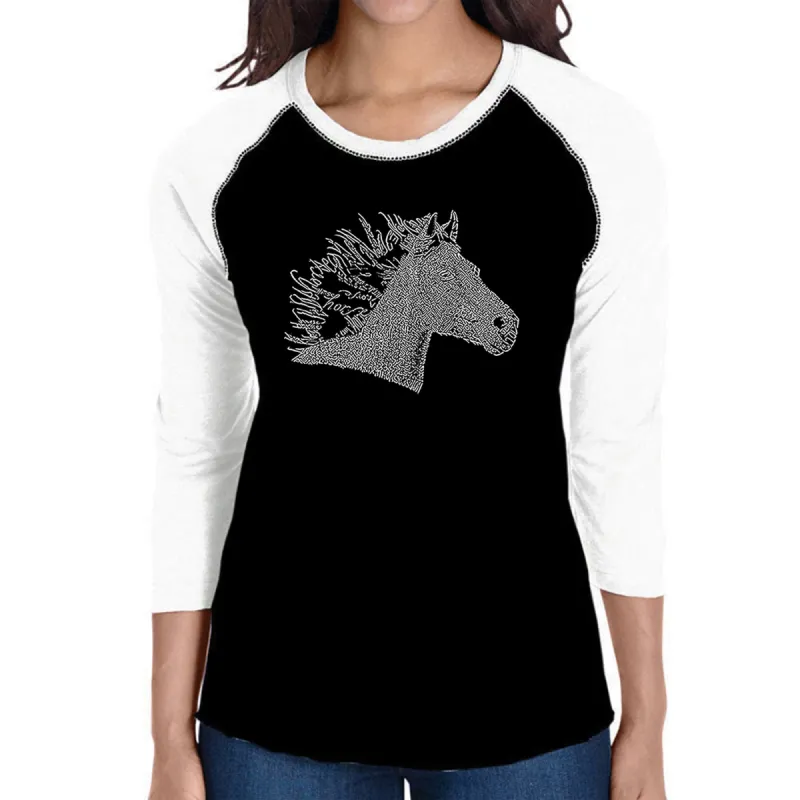 Horse Mane - Women's Raglan Baseball Word Art T-Shirt sold by LA Pop Art