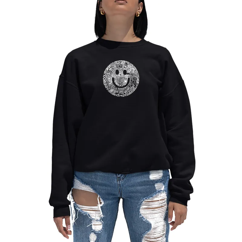 SMILE IN DIFFERENT LANGUAGES - Women's Word Art Crewneck Sweatshirt sold by LA Pop Art
