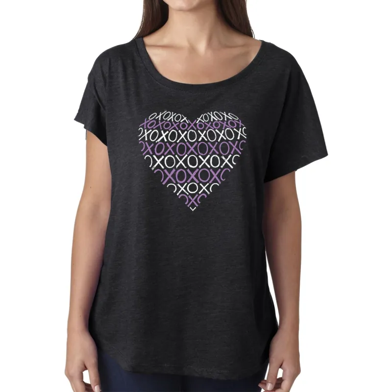 LA Pop Art Women's Dolman Cut Word Art Shirt - XOXO Heart sold by LA Pop Art