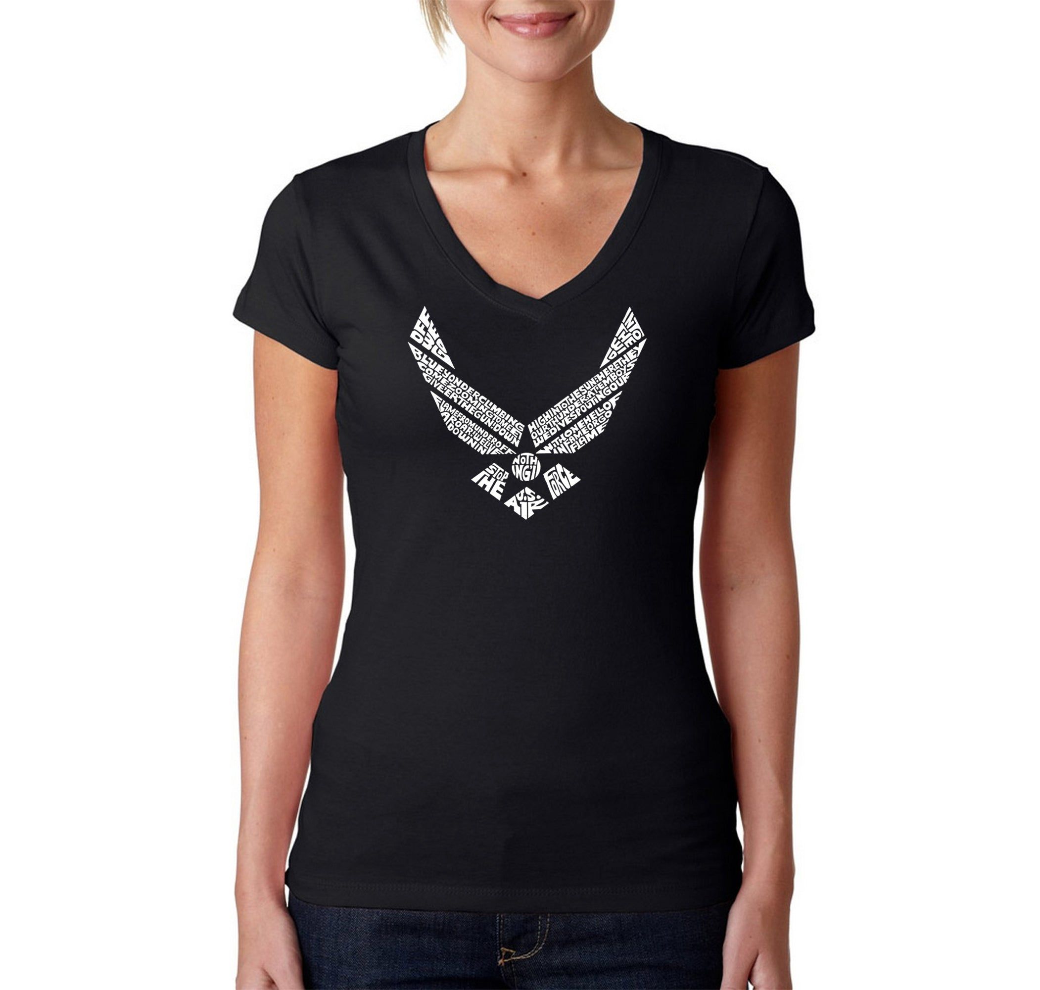 LYRICS TO THE AIR FORCE SONG - Women's Word Art V-Neck T-Shirt sold by LA Pop Art