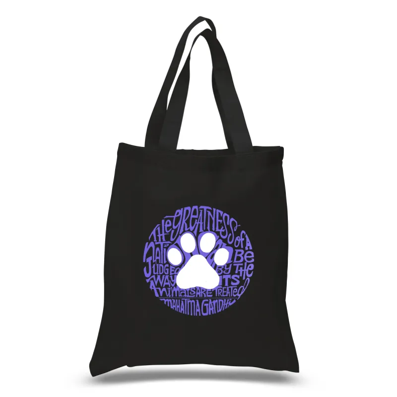 Gandhi's Quote on Animal Treatment - Small Word Art Tote Bag sold by LA Pop Art