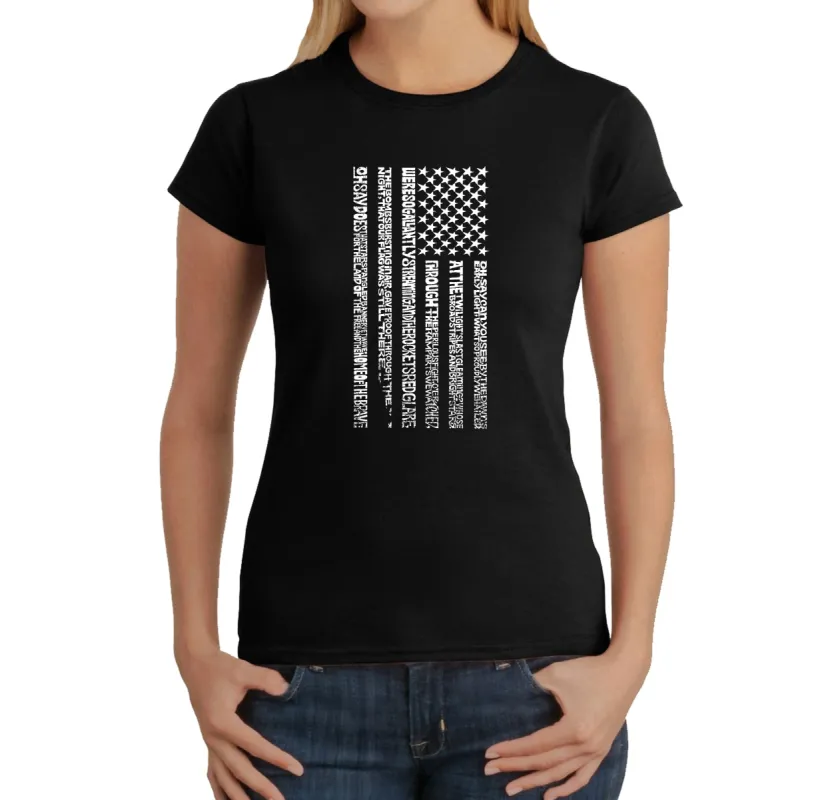 National Anthem Flag - Women's Word Art T-Shirt sold by LA Pop Art