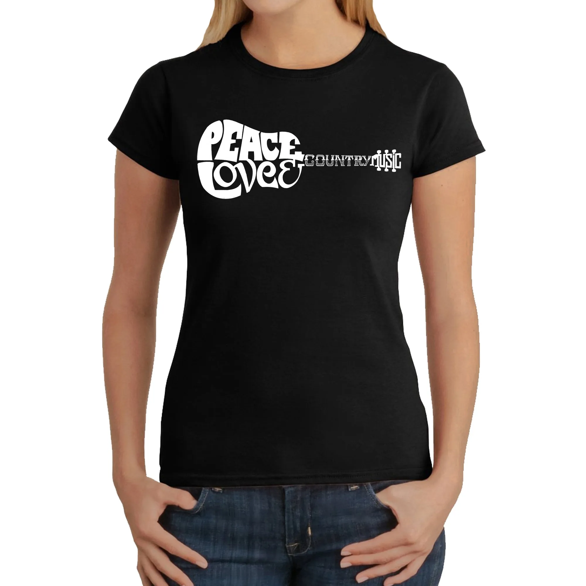 Peace Love Country - Women's Word Art T-Shirt sold by LA Pop Art