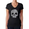 Flower Skull - Women's Word Art V-Neck T-Shirt sold by LA Pop Art