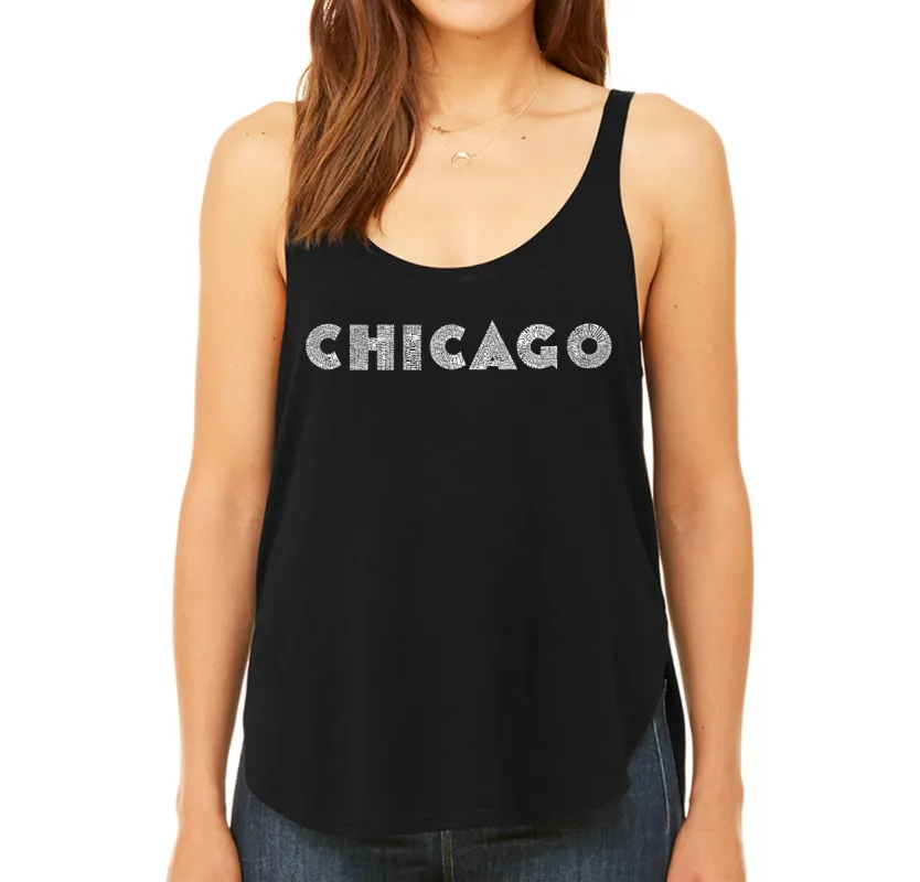 CHICAGO NEIGHBORHOODS - Women's Word Art Flowy Tank sold by LA Pop Art