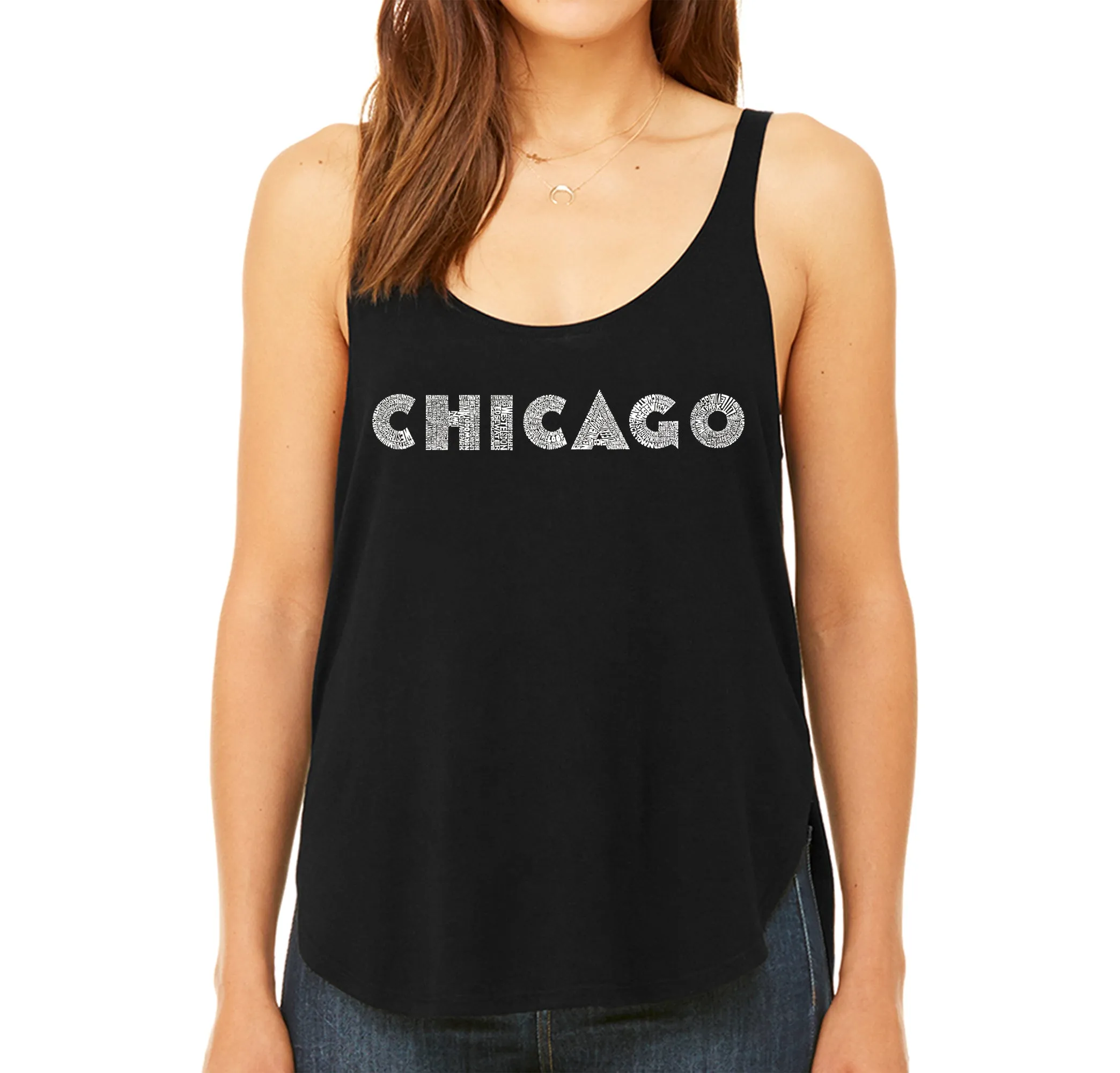 CHICAGO NEIGHBORHOODS - Women's Word Art Flowy Tank sold by LA Pop Art