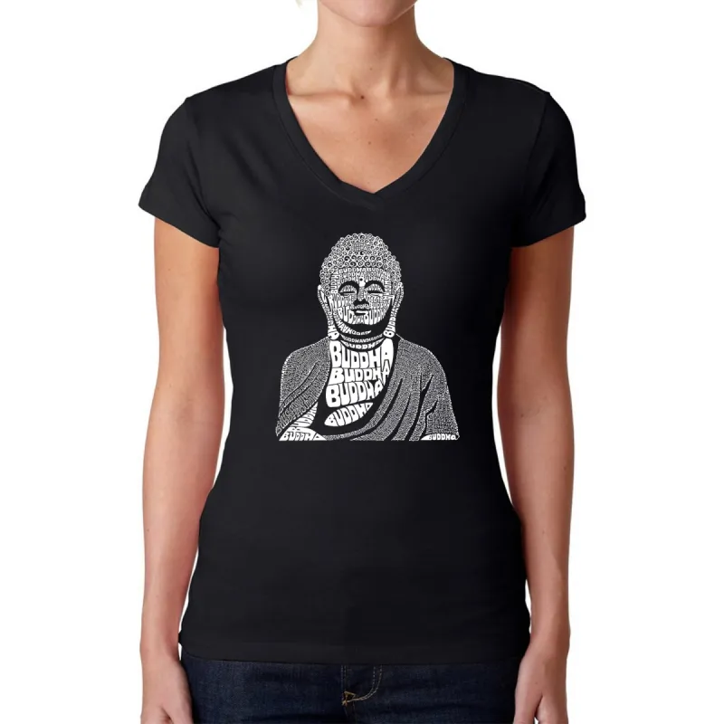 Buddha  - Women's Word Art V-Neck T-Shirt sold by LA Pop Art