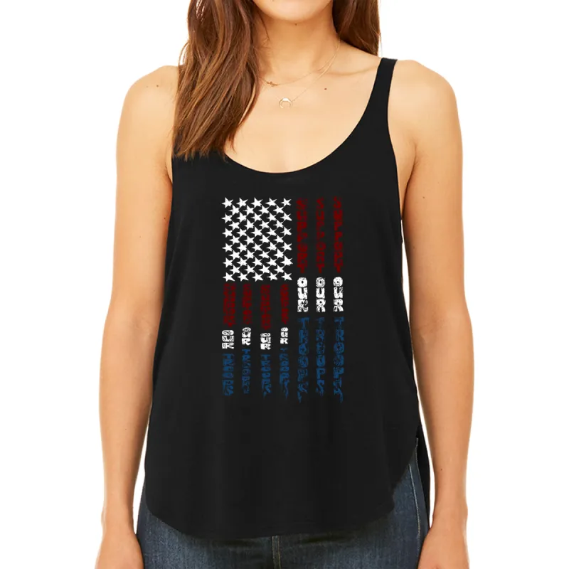 Support our Troops  - Women's Premium Word Art Flowy Tank Top sold by LA Pop Art