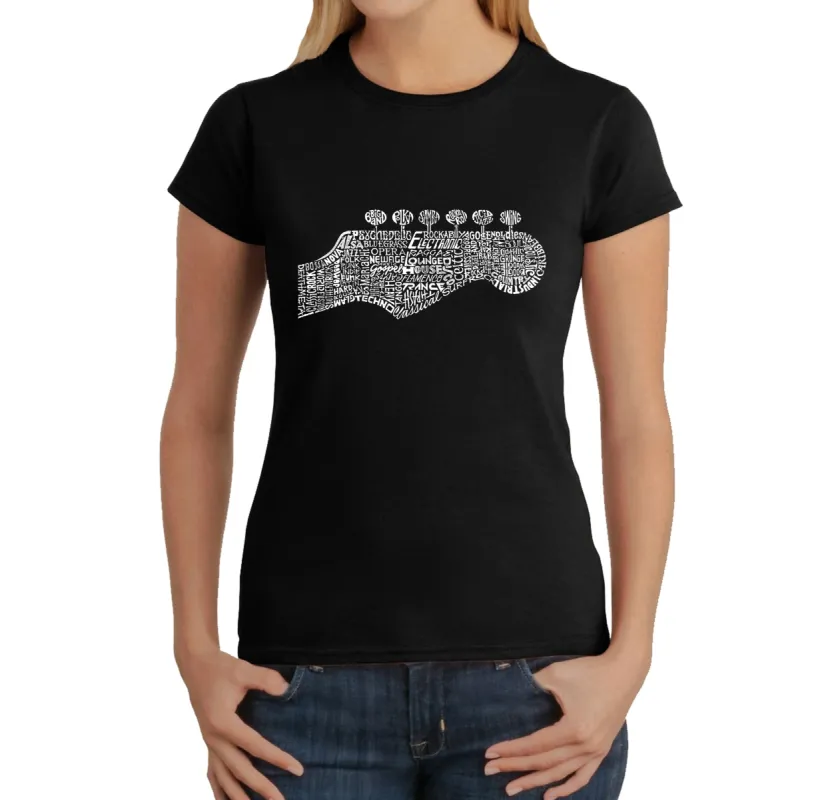 Guitar Head - Women's Word Art T-Shirt sold by LA Pop Art