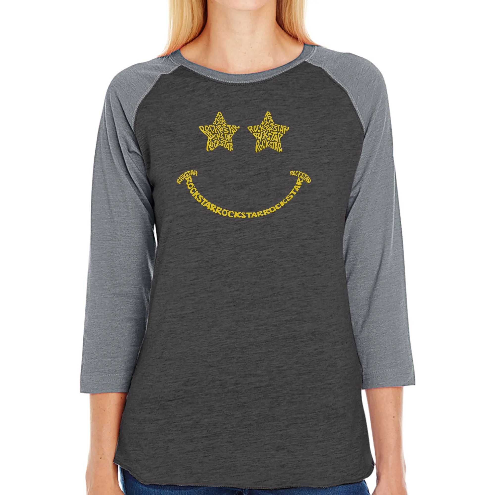 Rockstar Smiley - Women's Raglan Word Art T-Shirt sold by LA Pop Art product image thumbnail 4
