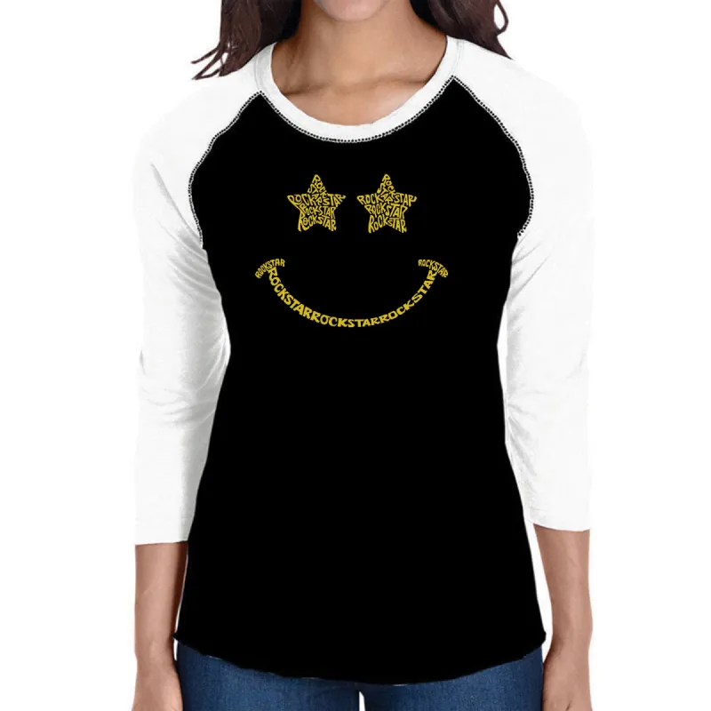 Rockstar Smiley  - Women's Raglan Word Art T-Shirt sold by LA Pop Art