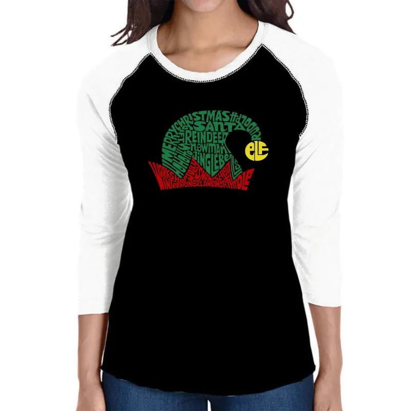 Christmas Elf Hat - Women's Raglan Word Art T-Shirt sold by LA Pop Art