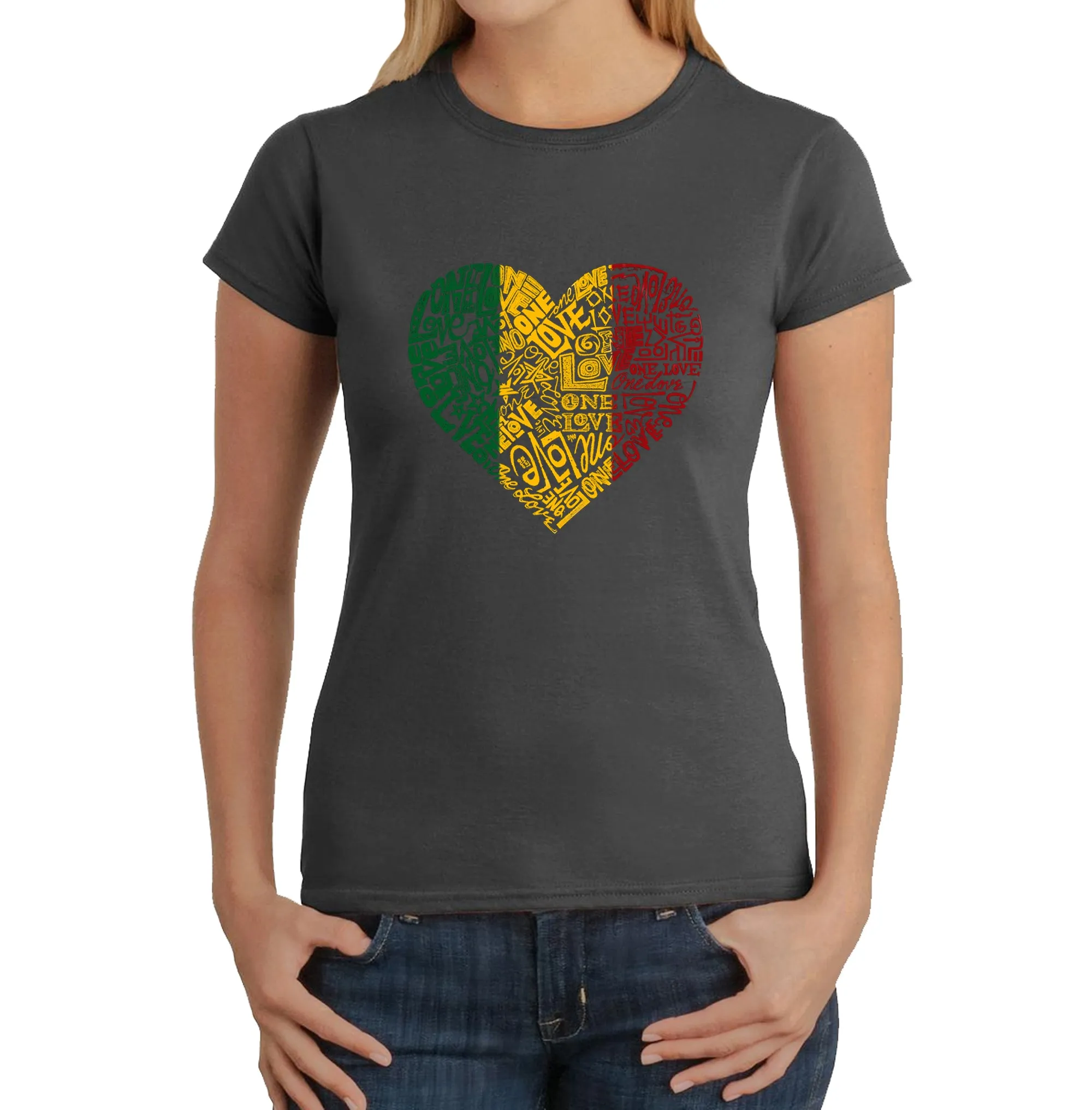 One Love Heart - Women's Word Art T-Shirt sold by LA Pop Art product image thumbnail 3