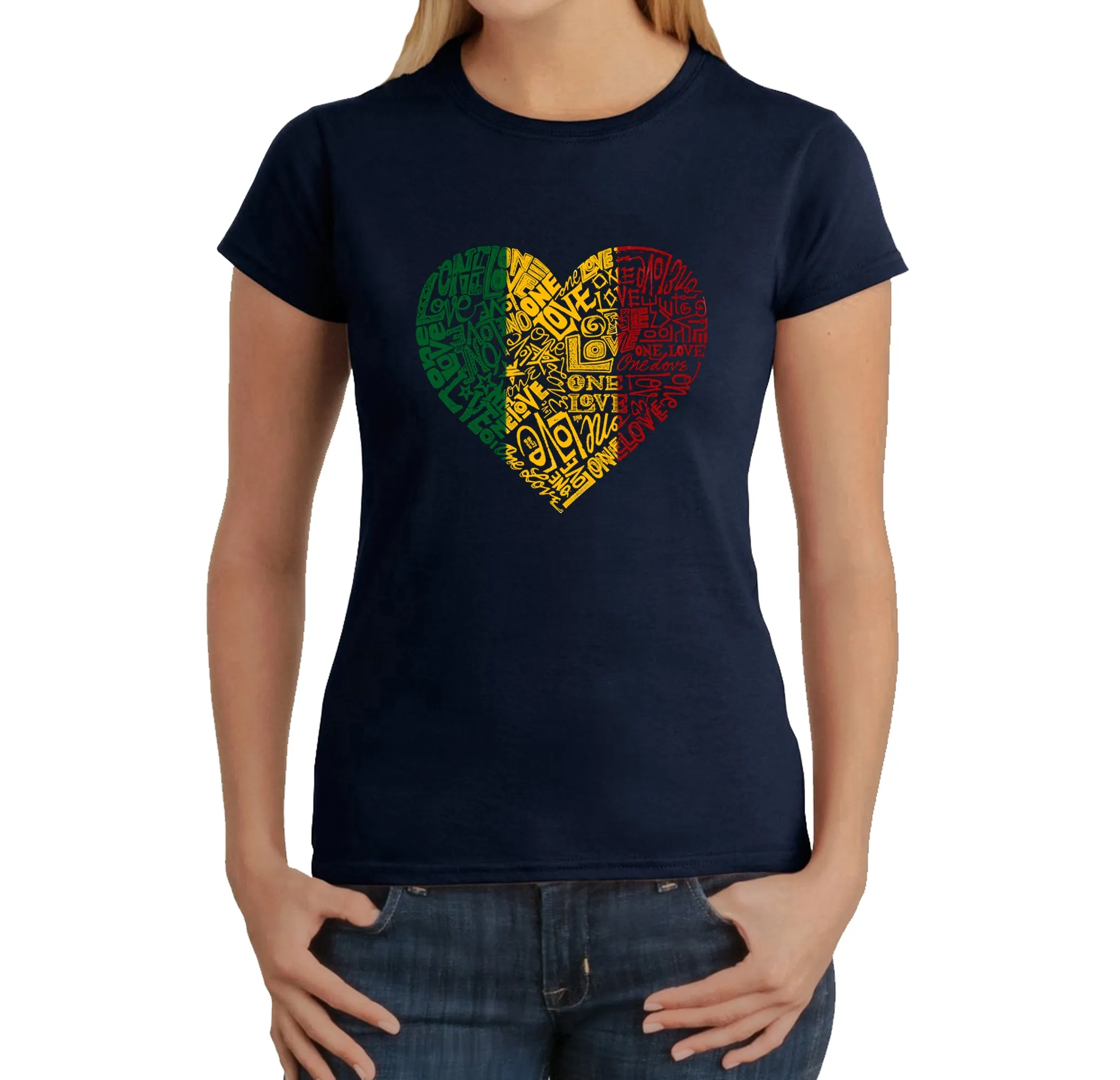 One Love Heart - Women's Word Art T-Shirt sold by LA Pop Art product image thumbnail 2