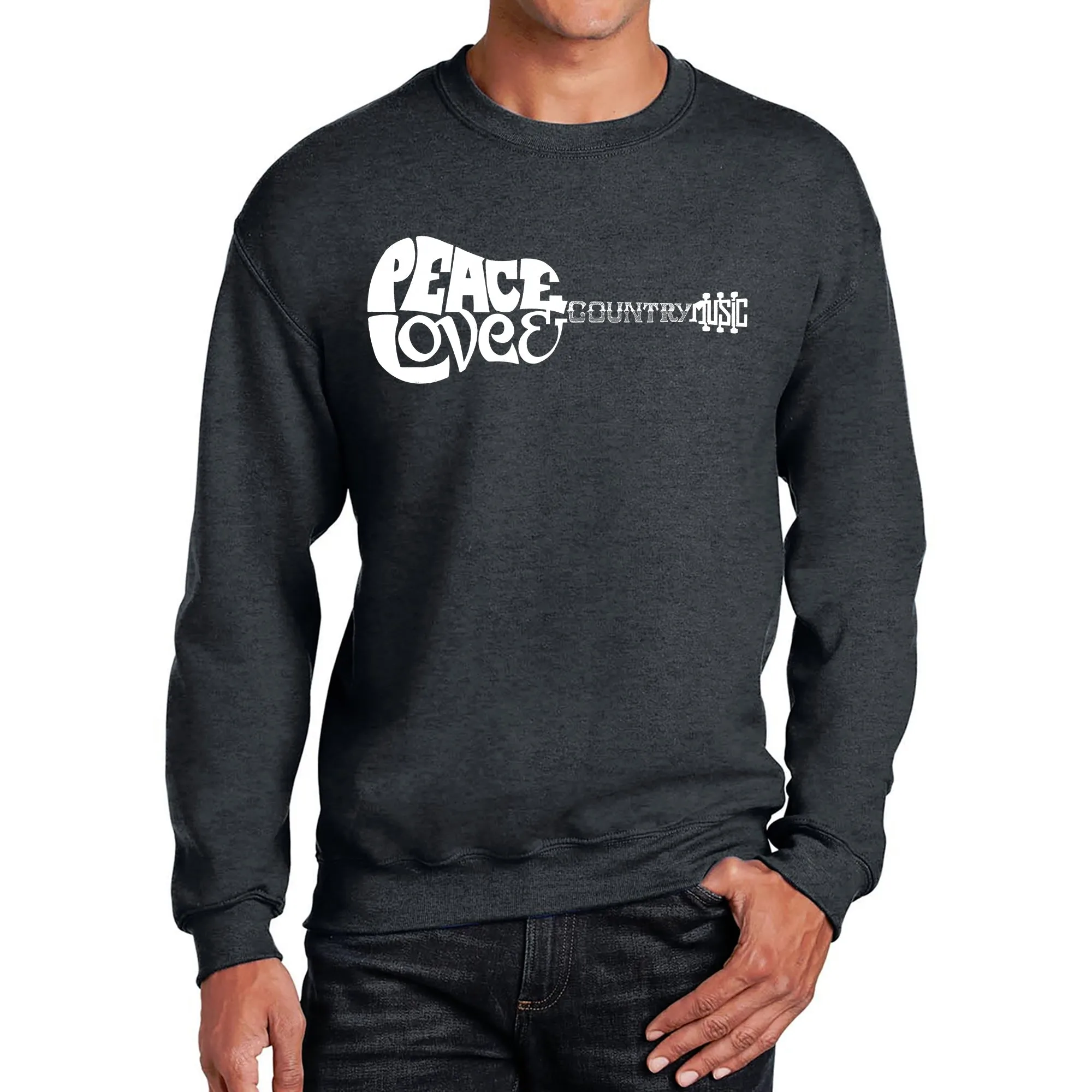 Peace Love Country - Men's Word Art Crewneck Sweatshirt sold by LA Pop Art product image thumbnail 3