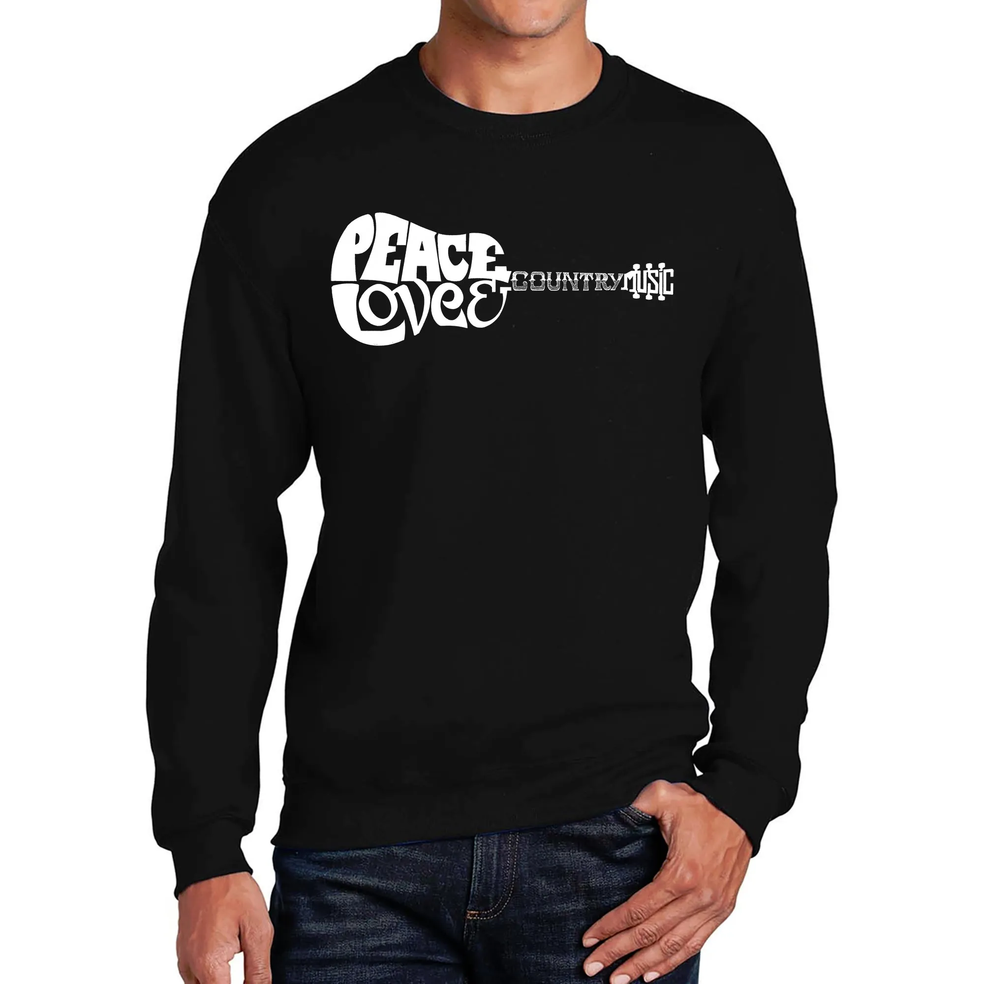 Peace Love Country - Men's Word Art Crewneck Sweatshirt sold by LA Pop Art