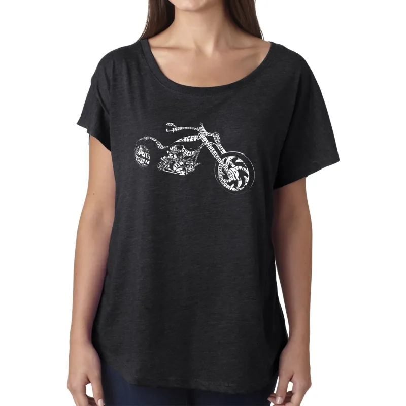 LA Pop Art Women's Dolman Word Art Shirt - MOTORCYCLE sold by LA Pop Art