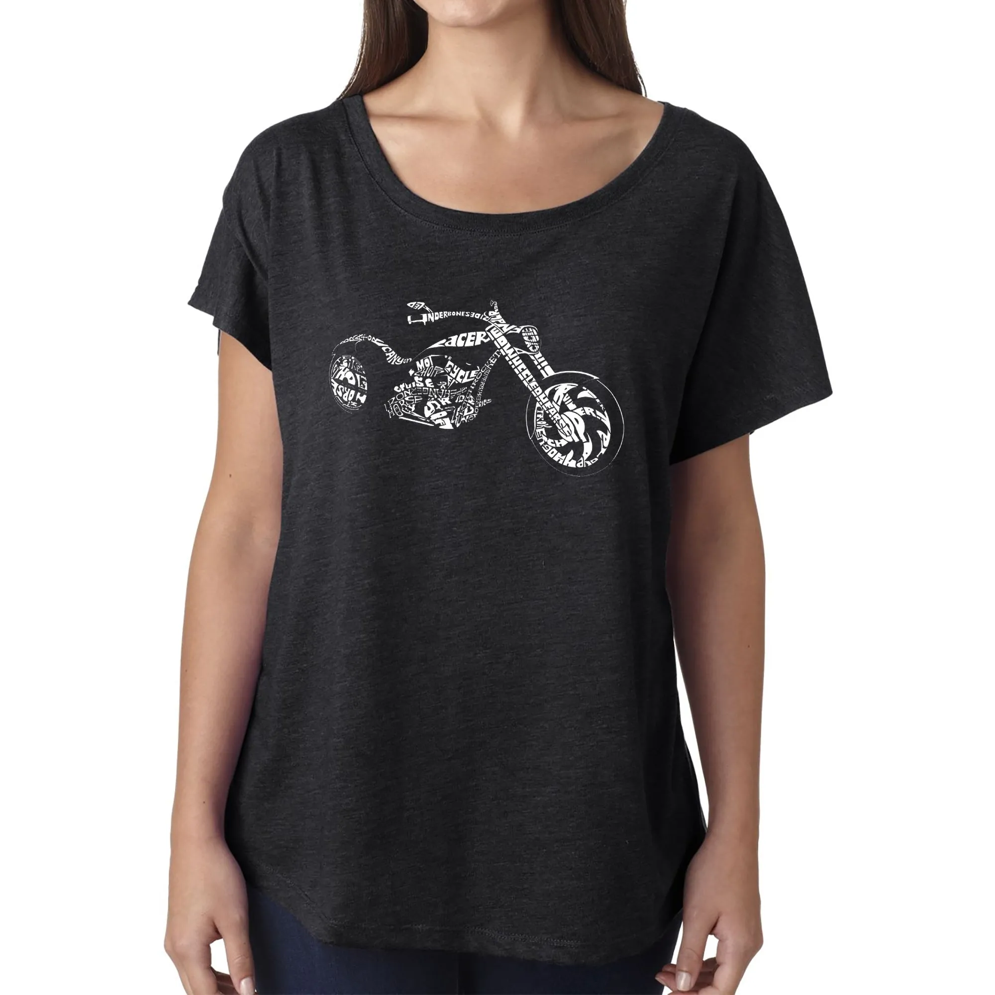 LA Pop Art Women's Dolman Word Art Shirt - MOTORCYCLE sold by LA Pop Art