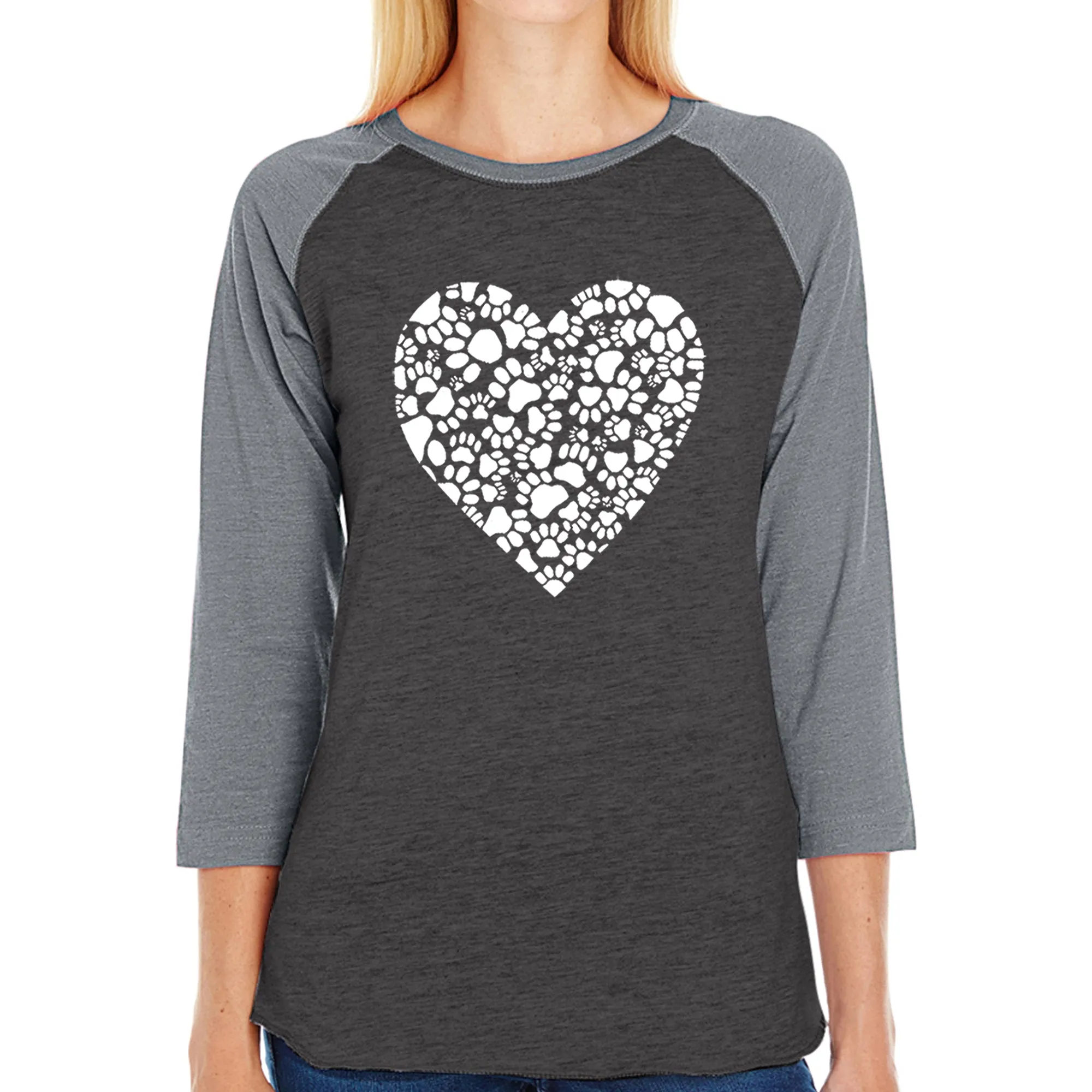 Paw Prints Heart - Women's Raglan Baseball Word Art T-Shirt sold by LA Pop Art product image thumbnail 4
