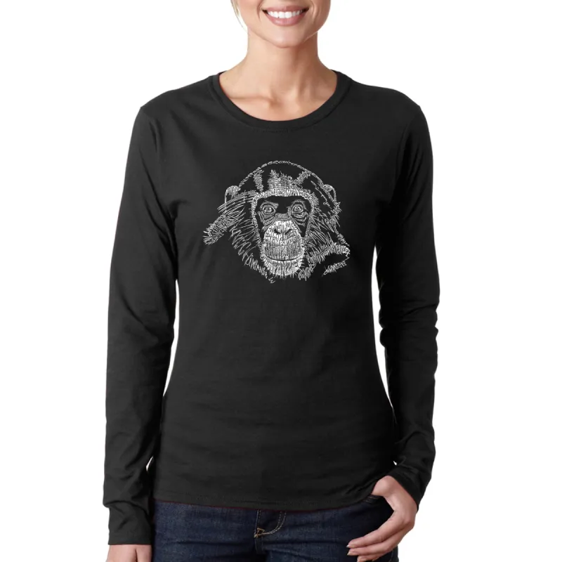 Chimpanzee - Women's Word Art Long Sleeve T-Shirt sold by LA Pop Art