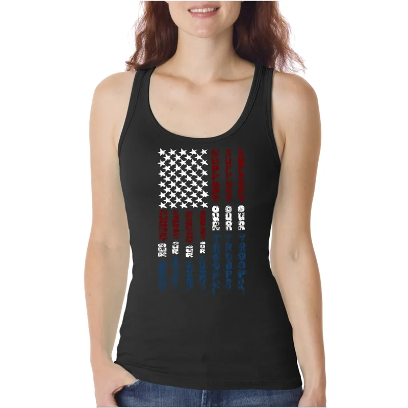 Support our Troops  - Women's Word Art Tank Top sold by LA Pop Art
