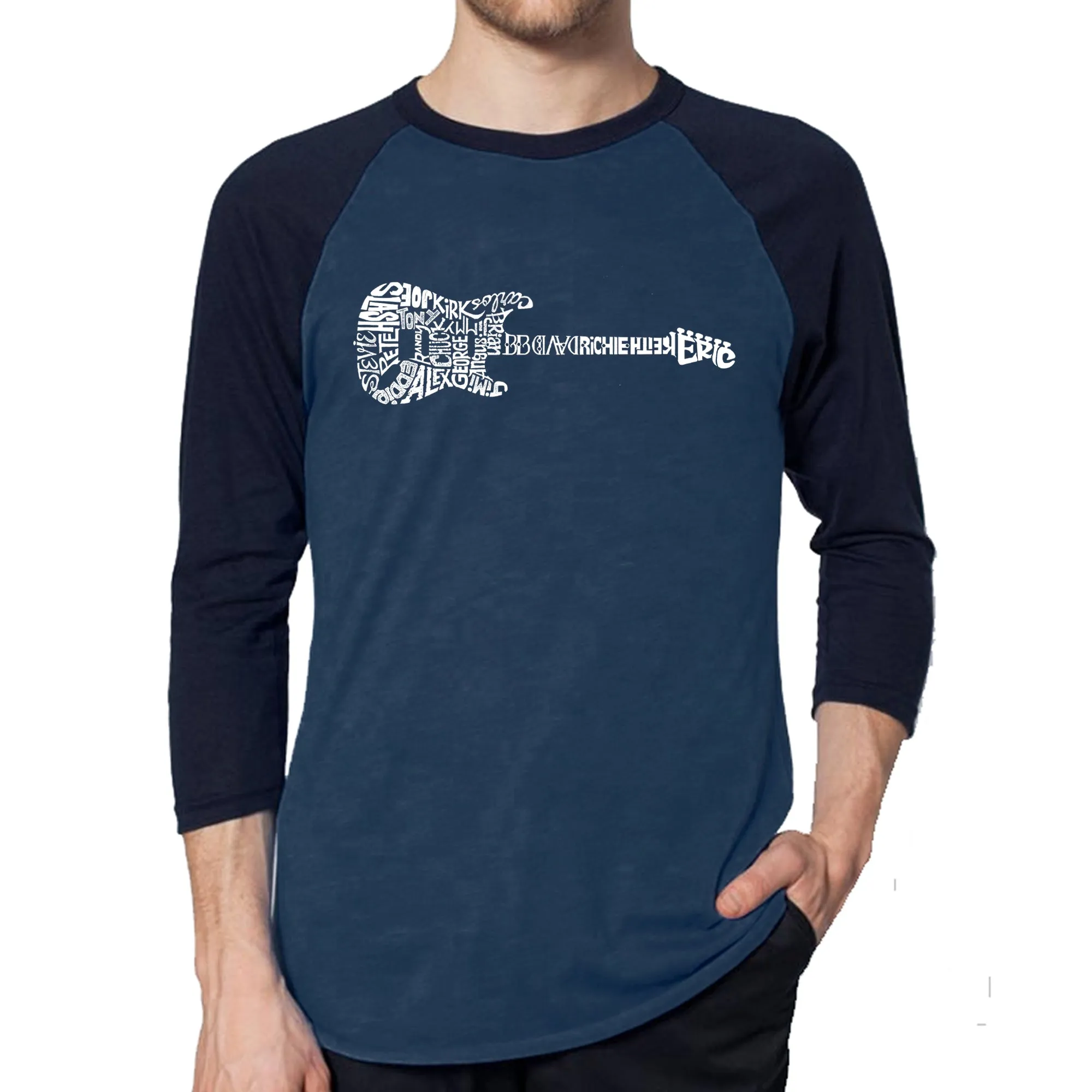 Rock Guitar - Men's Raglan Baseball Word Art T-Shirt sold by LA Pop Art product image thumbnail 3