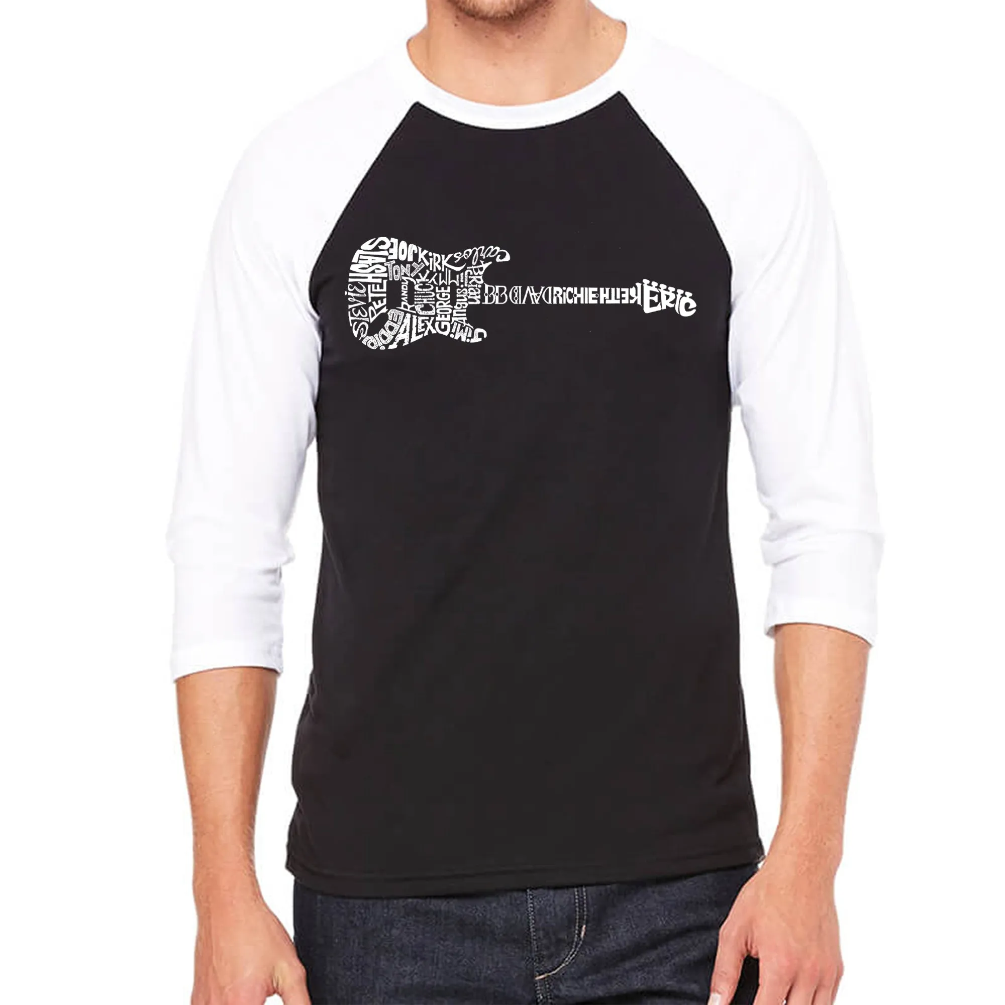 Rock Guitar - Men's Raglan Baseball Word Art T-Shirt sold by LA Pop Art