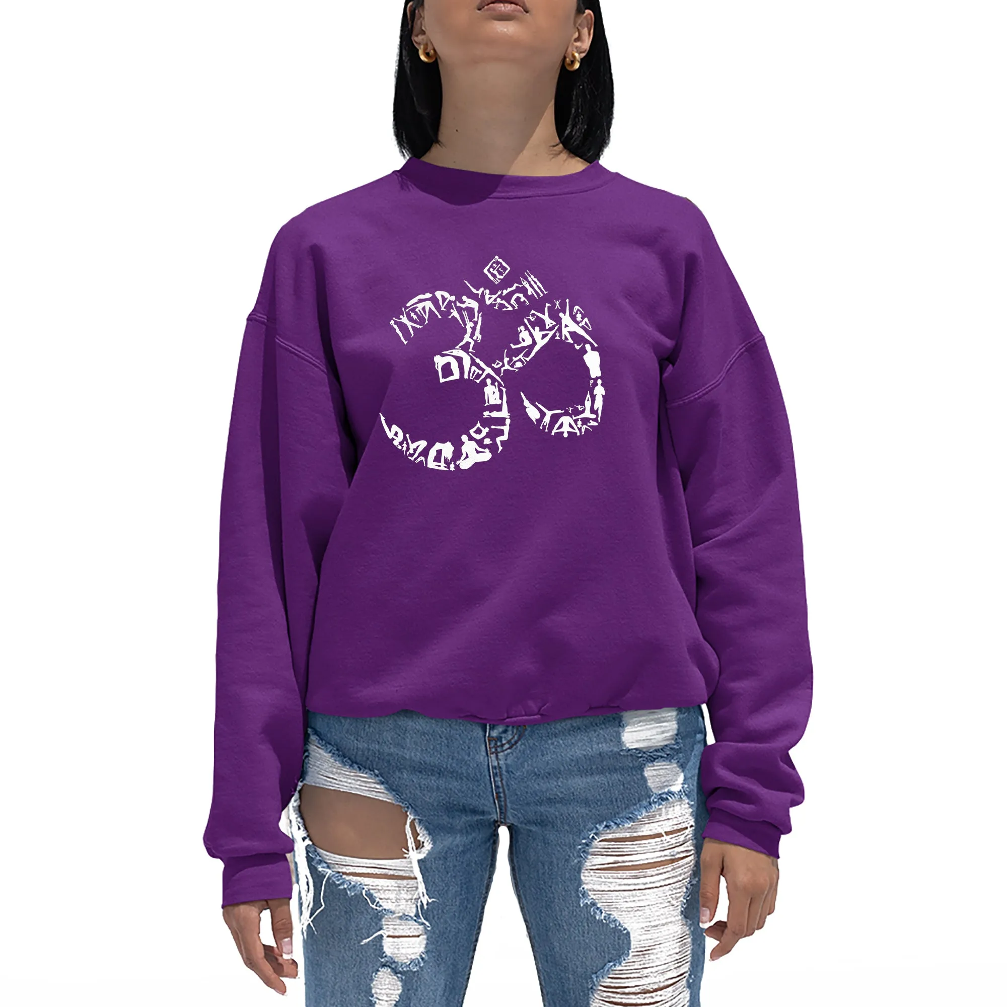 THE OM SYMBOL OUT OF YOGA POSES - Women's Word Art Crewneck Sweatshirt sold by LA Pop Art product image thumbnail 3