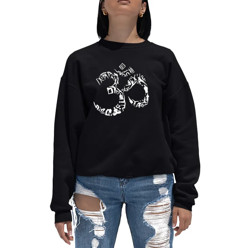 THE OM SYMBOL OUT OF YOGA POSES - Women's Word Art Crewneck Sweatshirt sold by LA Pop Art