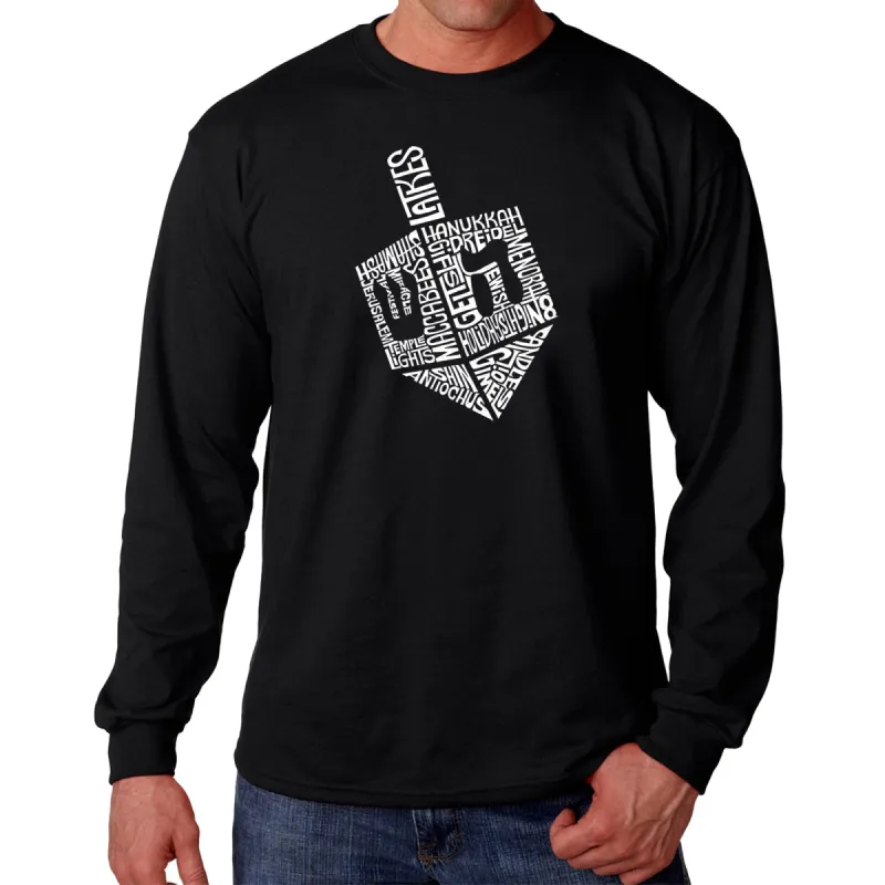 Hanukkah Dreidel - Men's Word Art Long Sleeve T-Shirt sold by LA Pop Art