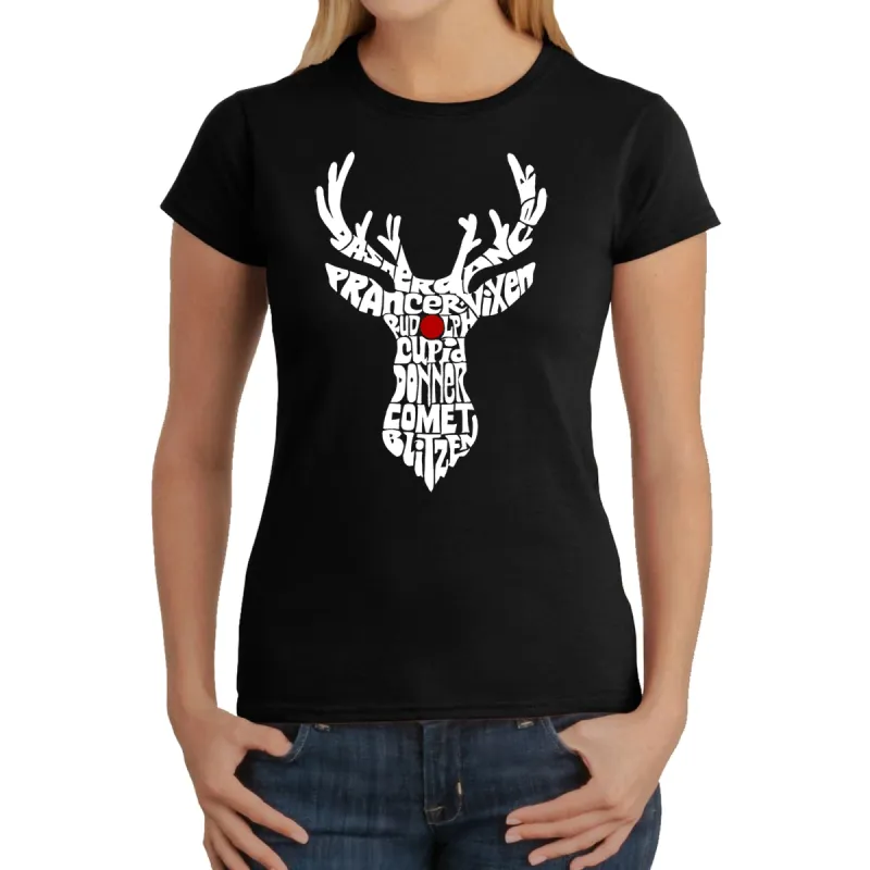 Santa's Reindeer  - Women's Word Art T-Shirt sold by LA Pop Art